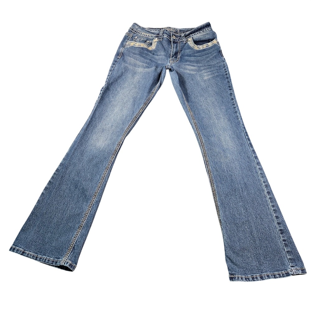 Revolt Women's Bootcut Jeans Size 6 Classic Medium Wash Embroidered Rhinestone